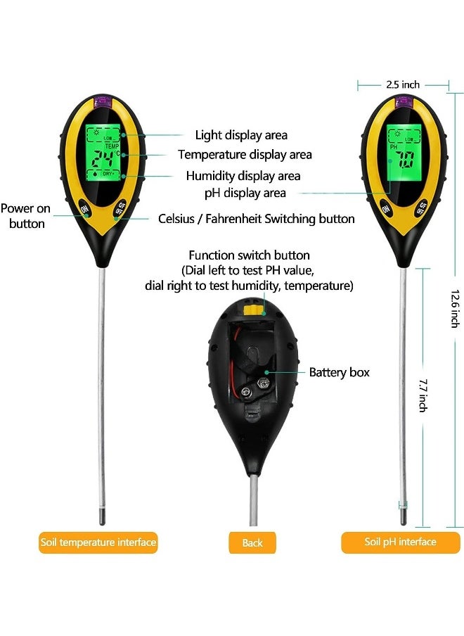 Soil Moisture Meter, Plant Water Monitor 4-in-1 with pH Tester Meter, Gardening Tool Kits for Plant Care, Great for Garden, Lawn, Farm, Indoor & Outdoor Use