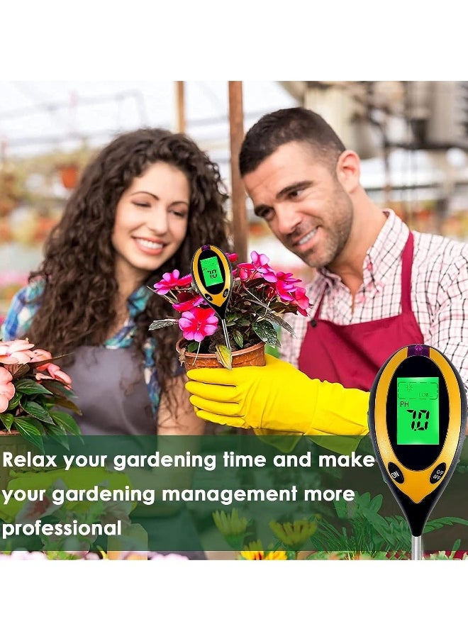 Soil Moisture Meter, Plant Water Monitor 4-in-1 with pH Tester Meter, Gardening Tool Kits for Plant Care, Great for Garden, Lawn, Farm, Indoor & Outdoor Use