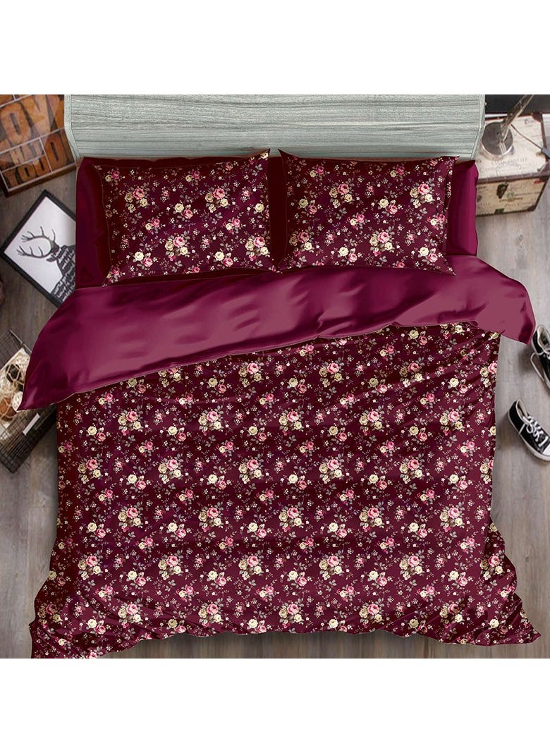 Burgundy Bouquet Bed Sheet Set - Without Filling- 6 Pcs - 4 Pillow Covers - 1 Bedsheet - 1 Duvet Cover           King Size:  Duvet Cover: 220*240cm Fitted Sheet: 200*200cm+30cm Pillow Cases: 50*75cm