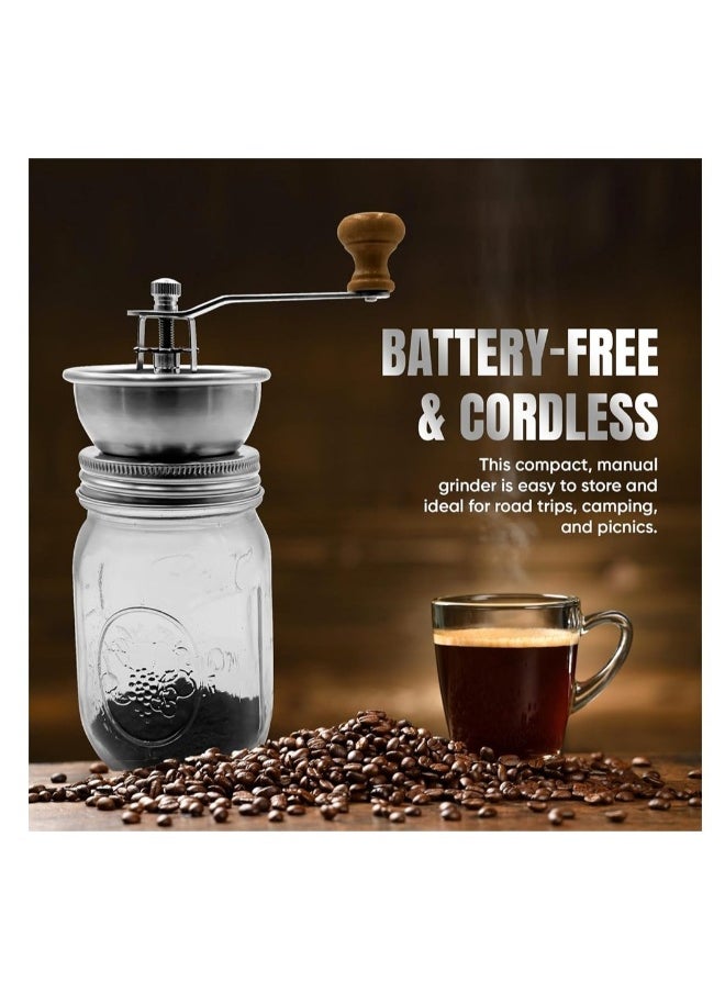 Stainless Steel Coffee Grinder Lid, Azonee for Regular Mouth Jars, Manual Crank Burr Grinder for Fresh Coffee, Camping, Home Barista, Rust Proof Ceramic Mechanism