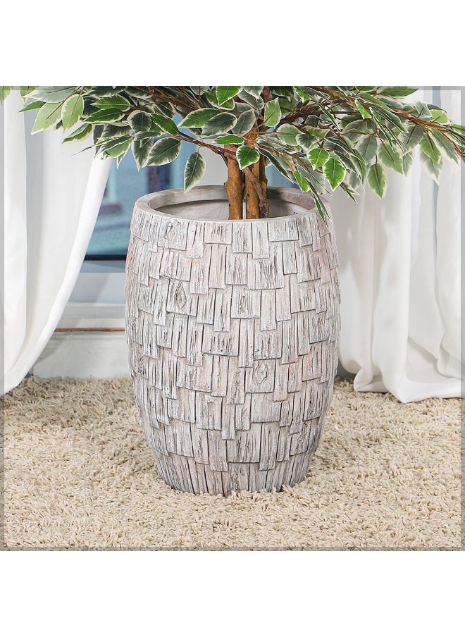 YAHOME Concrete Planter Pot, Rustic Faux Wood Plant Pot with Layered Textured Panels & Drainage Hole, Lightweight & Weather-Resistant Resin Pots for Plant, Flower Pot for Home Office Event Decor (S)
