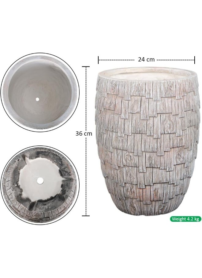 YAHOME Concrete Planter Pot, Rustic Faux Wood Plant Pot with Layered Textured Panels & Drainage Hole, Lightweight & Weather-Resistant Resin Pots for Plant, Flower Pot for Home Office Event Decor (S)