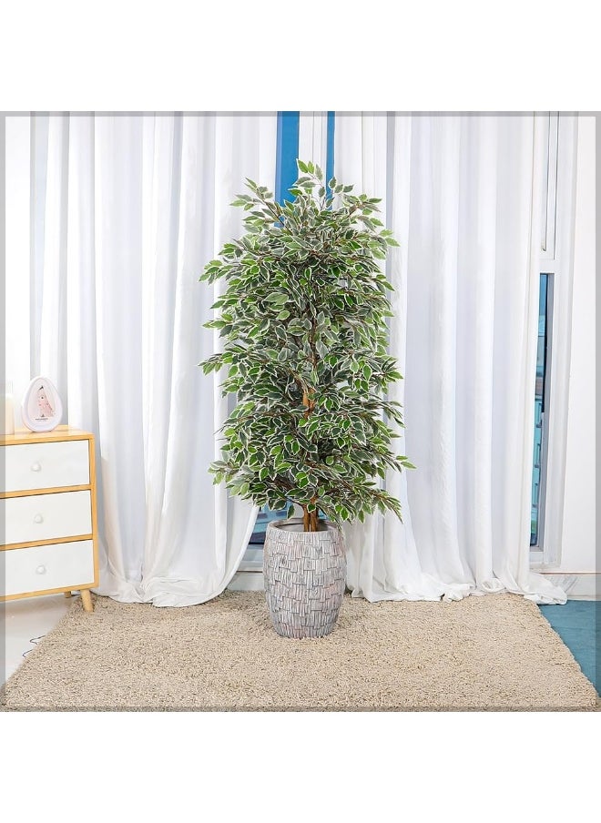 YAHOME Concrete Planter Pot, Rustic Faux Wood Plant Pot with Layered Textured Panels & Drainage Hole, Lightweight & Weather-Resistant Resin Pots for Plant, Flower Pot for Home Office Event Decor (S)