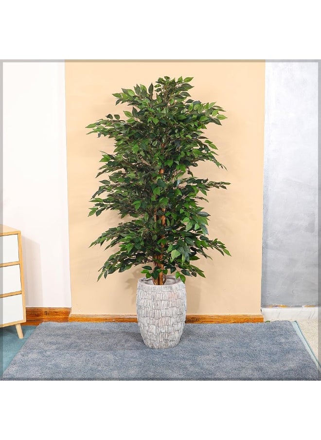 YAHOME Concrete Planter Pot, Rustic Faux Wood Plant Pot with Layered Textured Panels & Drainage Hole, Lightweight & Weather-Resistant Resin Pots for Plant, Flower Pot for Home Office Event Decor (S)