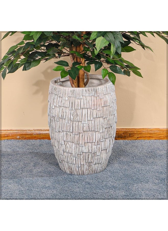 YAHOME Concrete Planter Pot, Rustic Faux Wood Plant Pot with Layered Textured Panels & Drainage Hole, Lightweight & Weather-Resistant Resin Pots for Plant, Flower Pot for Home Office Event Decor (S)