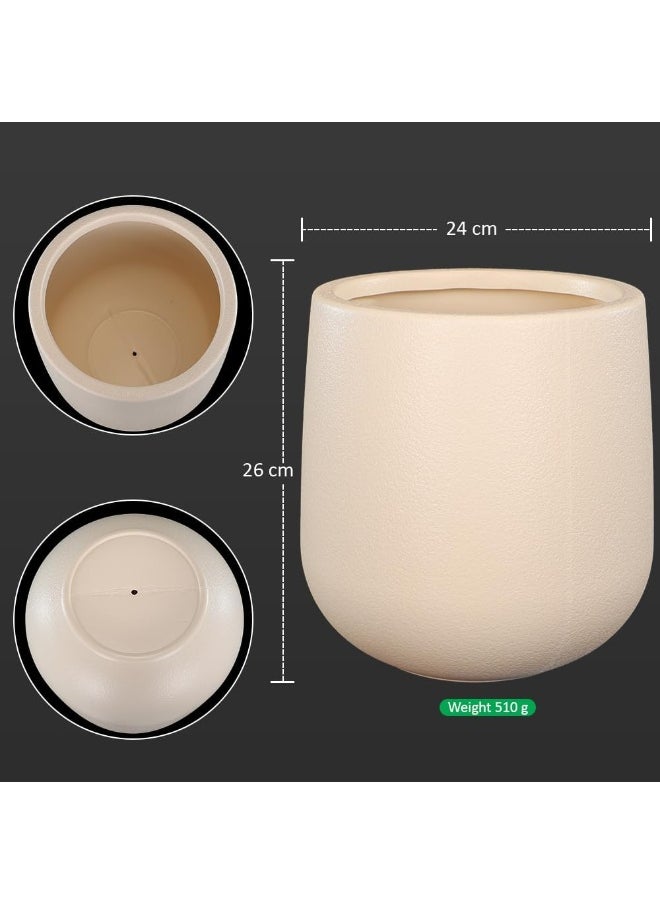 Planter Pot, leek & Stylish Design Round Plastic Plant Pot with Drainage Hole, Lightweight & Weatherproof Indoor Outdoor Flowers Pot, Easy to Clean, Decorative Garden Pots for Home Decor (M)