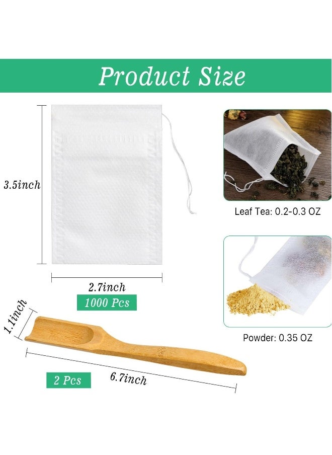 1000 Pcs Disposable Tea Bags for Loose Leaf Tea, Drawstring Empty Tea Infuser with 2 Pcs Tea Spoon, Natural Material Tea Filter Bags for Loose Leaf Tea, Coffee