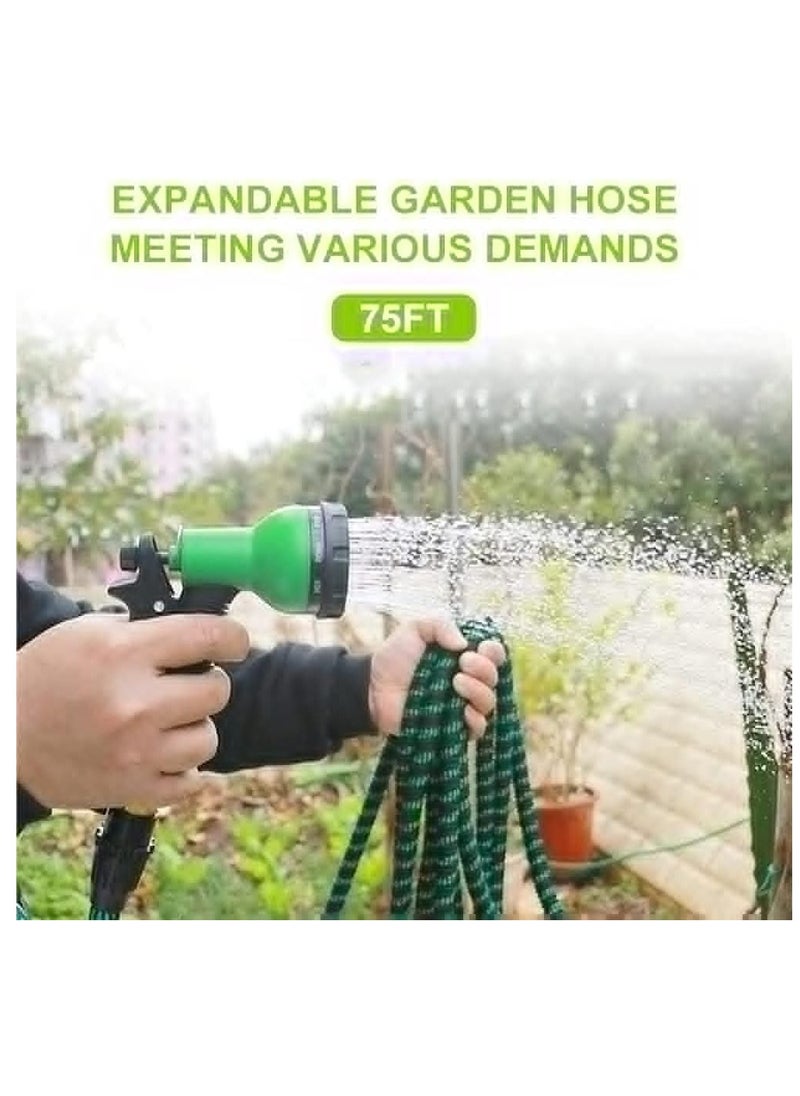 75ft Expandable Garden Hose with 9 Function Nozzle Flexible Strong Water Hose with Solid Brass Fittings and Double Latex Core