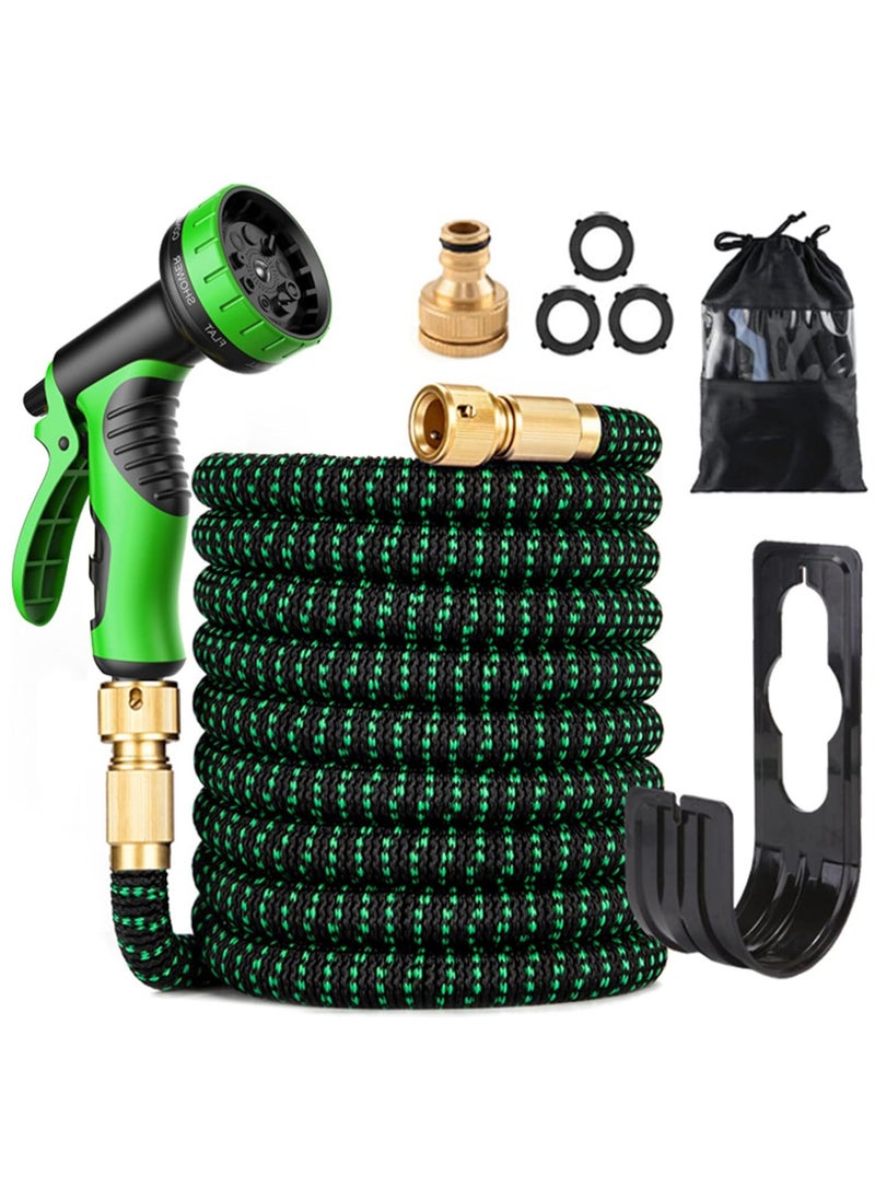 75ft Expandable Garden Hose with 9 Function Nozzle Flexible Strong Water Hose with Solid Brass Fittings and Double Latex Core