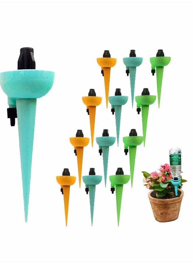 Plant Self Watering Spikes, 12 Pcs Plant Automatic Irrigation Watering Drip Systerm with Slow Release Control Valve Switch for Home and Vacation Plant Watering