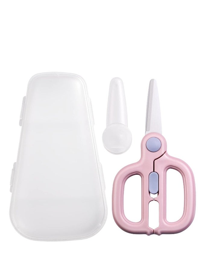 Baby Food Scissors Kids with Case, Food Cutters for Toddlers, Baby Food Grinder, Ceramic Kitchen Scissors for Food with Safety Lock, Baby Food Cutter, Pink