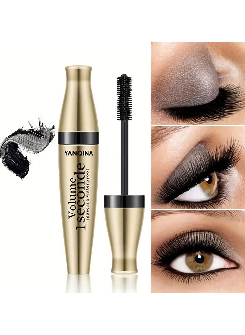 Intense Black Waterproof Mascara for All Skin Types - Long-Lasting, Curling, and Lengthening Formula with Silicone Brush Head for Dramatic Lashes - Smudge-Proof and Sweat-Resistant