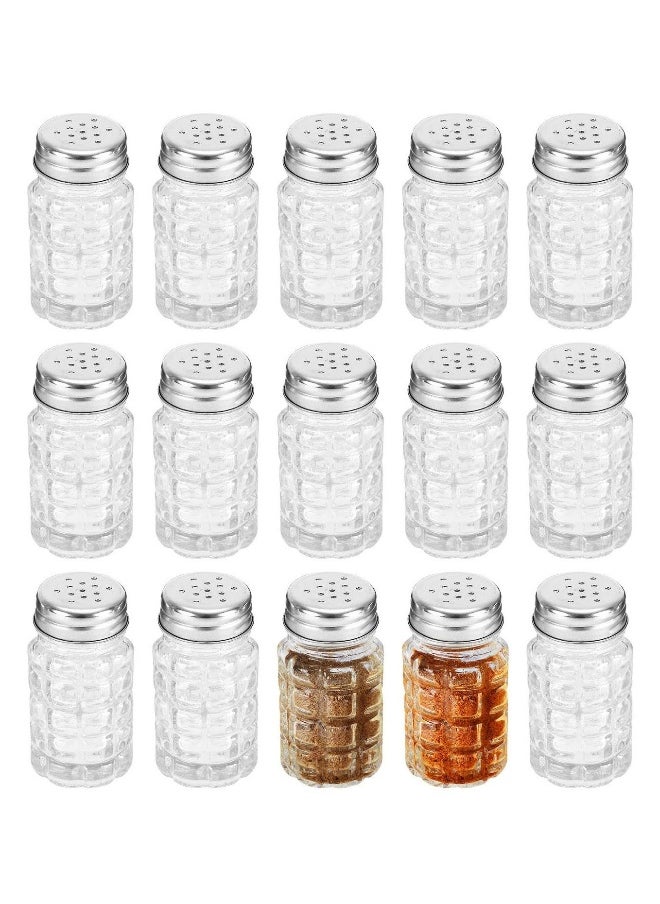 Retro Style Salt and Pepper Shakers, 2 oz Clear Glass Salt Shaker, with Stainless Steel Lids for Kitchen Counter Table Restaurant Hold Various Condiments(16 Pcs)