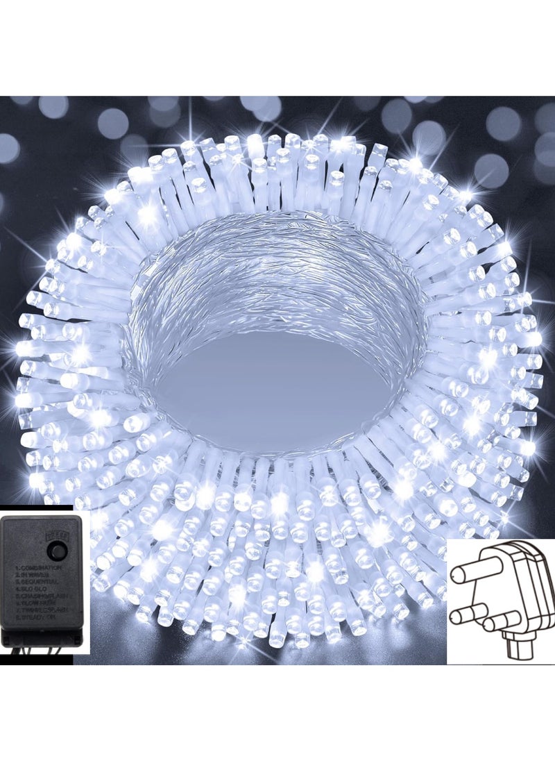 50 Meter 240 LED String Lights Decoration Lights Cool White 8 Modes Led Light Clear Wire For Home Decorations Ramadan Lights Indoor & Outdoor Decoration Ramadan Decoration Light Diwali Lights Curtain Lights With 3-Pin Uk Plug