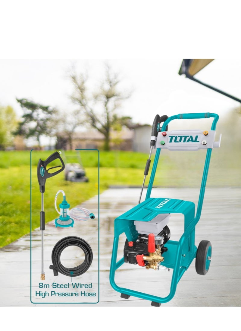 TOTAL Electric High Pressure Washer 2400W - 100Bar (1450PSI), 10L/min, Copper Pump, Copper Induction Motor, 8m High Pressure Hose, Metal Spray Gun & 4 Nozzles – Powerful & Durable Pressure Cleaning Tool for Home & Outdoor Use