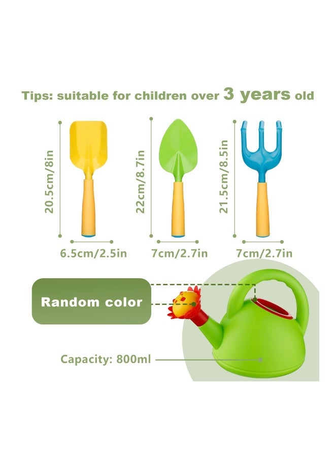 Kids Gardening Tools Set, 4Pcs Garden Toy Including Plastic Watering Can, Shovel, Rake, Fork, Colorful Garden Tools for Toddler Outdoor Beach Sand Toy Gift