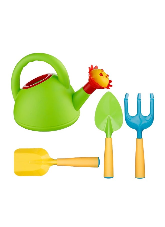 Kids Gardening Tools Set, 4Pcs Garden Toy Including Plastic Watering Can, Shovel, Rake, Fork, Colorful Garden Tools for Toddler Outdoor Beach Sand Toy Gift