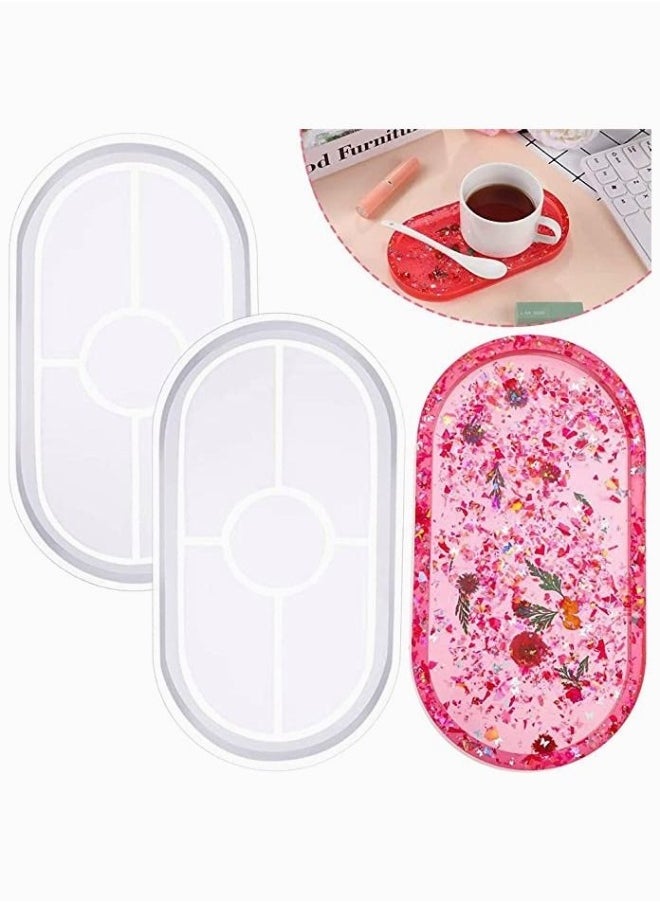 Tray Resin Mould, KASTWAVE Craft Jewelry Making Mould Oval Tray Mould DIY Epoxy Resin Mould Silicone Resin Mould Plate Casting Mould for Office Home Decor (2 Pieces)