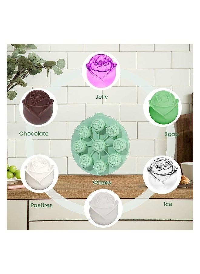 2 Pcs Rose Flower Silicone Molds Rose Ice Cube Mold 9 Cavity Tray Mould for Make Candy Chocolate Cake Soap Rose Shape Mold Dishwasher Safe for Juice Freezer