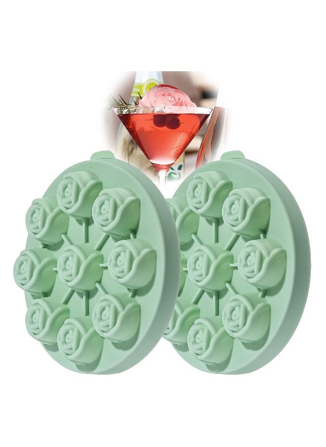 2 Pcs Rose Flower Silicone Molds Rose Ice Cube Mold 9 Cavity Tray Mould for Make Candy Chocolate Cake Soap Rose Shape Mold Dishwasher Safe for Juice Freezer