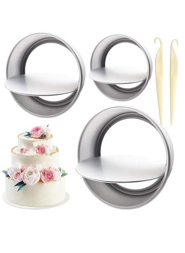 Round Cake Pans, 3pcs Nonstick Baking Pan with Removable Bottom 4 Inches 6 Inches 8 Inches Cheese Cake Mold Straight Edge for Wedding Birthday Anniversary or Party Event(With 2pcs  Cake Release Tool)