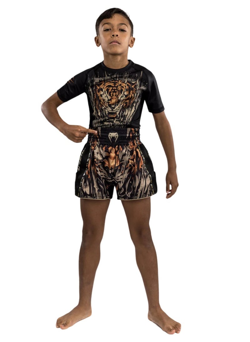 VENUM TIGER KIDS MUAY THAI SHORTS BLACK/NEO ORANGE