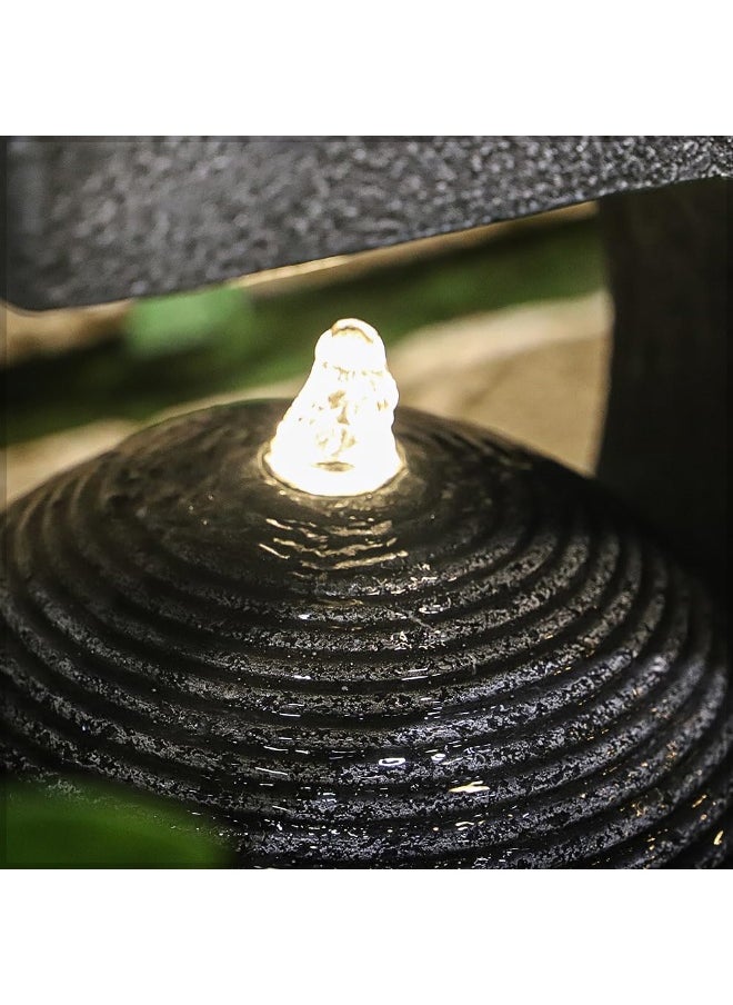 Yatai Modern Art-Inspired Design Water Fountain, Polyresin & Fiberglass Cascading Waterfall Fountain, Tabletop Fountain with LED Light, Indoor/Outdoor Freestanding Fountains for Garden, Home & Event