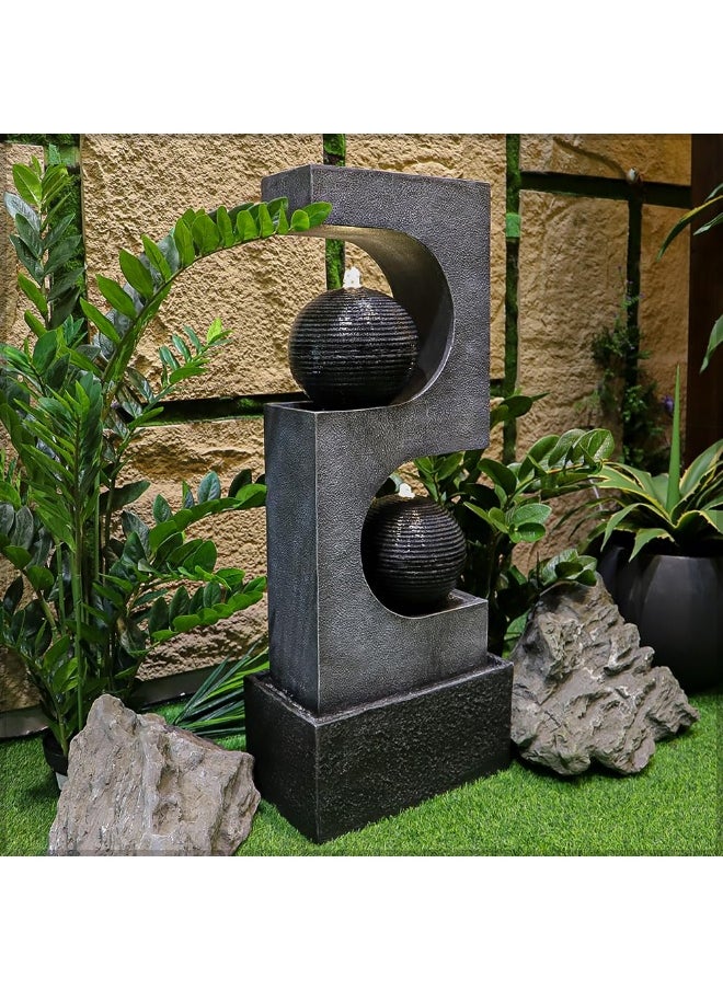 Yatai Modern Art-Inspired Design Water Fountain, Polyresin & Fiberglass Cascading Waterfall Fountain, Tabletop Fountain with LED Light, Indoor/Outdoor Freestanding Fountains for Garden, Home & Event