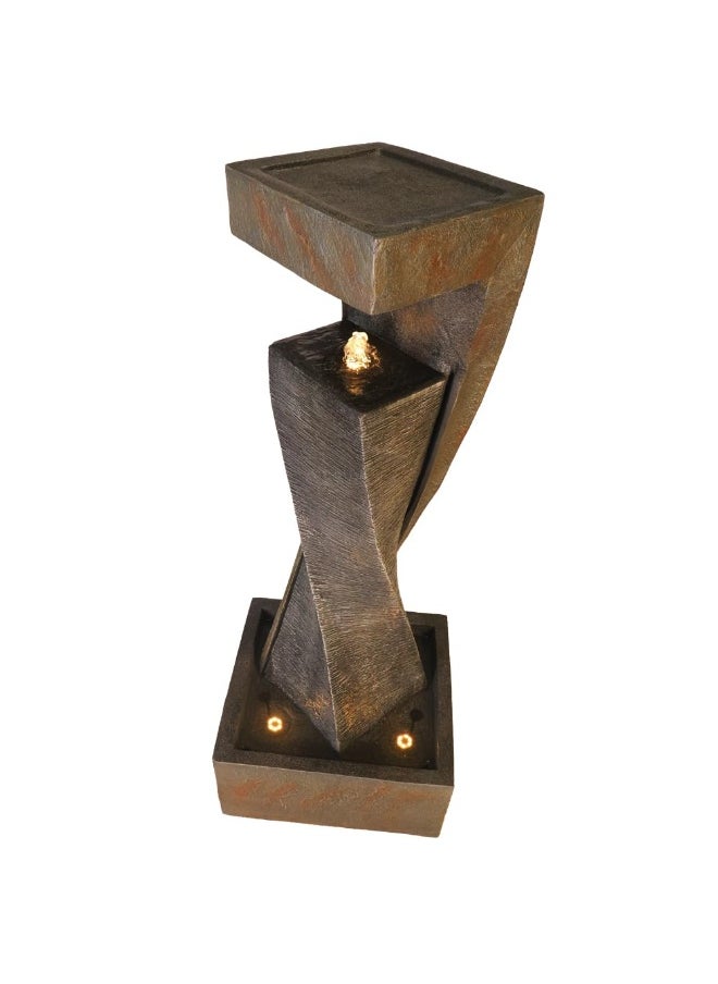 Yatai Tall Geometric Tabletop Fountain, Polyresin & Fiberglass Cascading Waterfall Fountain, Indoor/Outdoor Electric Water Fountain with LED Light, Freestanding Fountain for Event & Home Office Decor