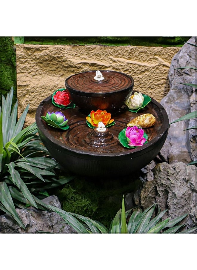 Yatai Double-Tiered Zen Tabletop Fountain, Polyresin & Fiberglass Waterfall Fountain, Electric Water Fountain with LED Light, Freestanding Fountains for Indoor/Outdoor Relaxation, Event & Home Decor