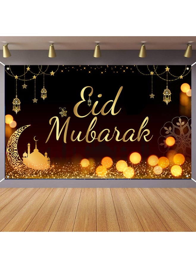 Ramadan Mubarak Door Cover Ramadan Decorations for Home, Large Eid Mubarak Ramadan Backdrop with Moon Castles Sign for Muslim Indoor Outdoor Decor Party Supply 180*110cm