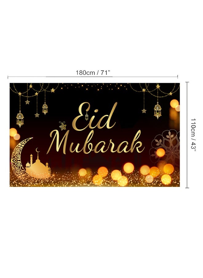 Ramadan Mubarak Door Cover Ramadan Decorations for Home, Large Eid Mubarak Ramadan Backdrop with Moon Castles Sign for Muslim Indoor Outdoor Decor Party Supply 180*110cm