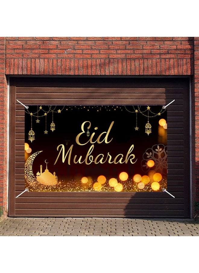 Ramadan Mubarak Door Cover Ramadan Decorations for Home, Large Eid Mubarak Ramadan Backdrop with Moon Castles Sign for Muslim Indoor Outdoor Decor Party Supply 180*110cm