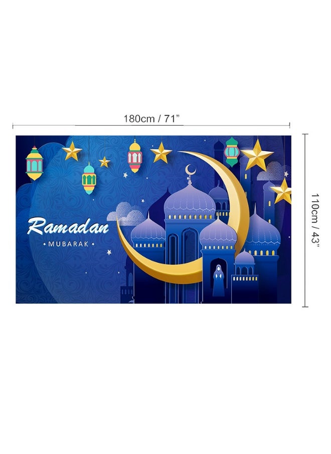 Ramadan Mubarak Door Cover Ramadan Decorations for Home, Large Eid Mubarak Ramadan Backdrop with Moon Castles Sign for Muslim Indoor Outdoor Decor Party Supply 180*110cm