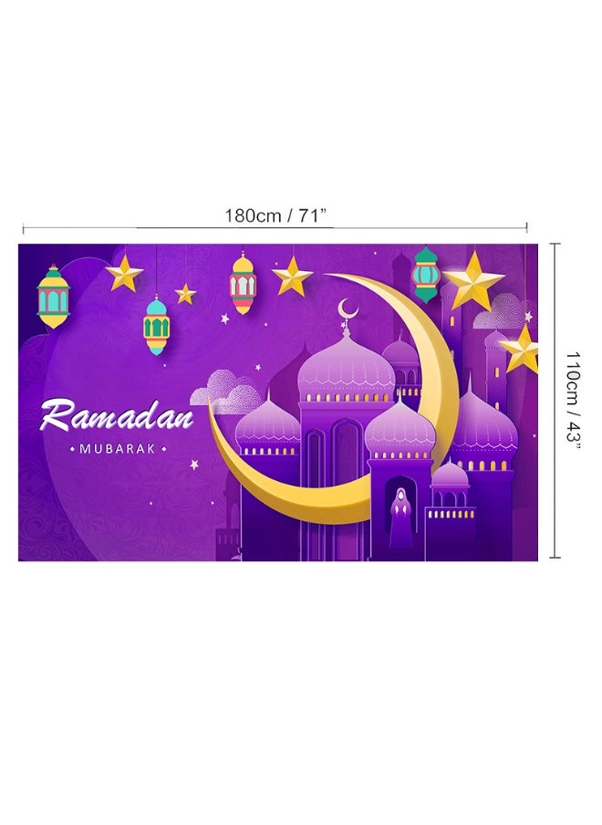 Ramadan Mubarak Door Cover Ramadan Decorations for Home, Large Eid Mubarak Ramadan Backdrop with Moon Castles Sign for Muslim Indoor Outdoor Decor Party Supply 180*110cm