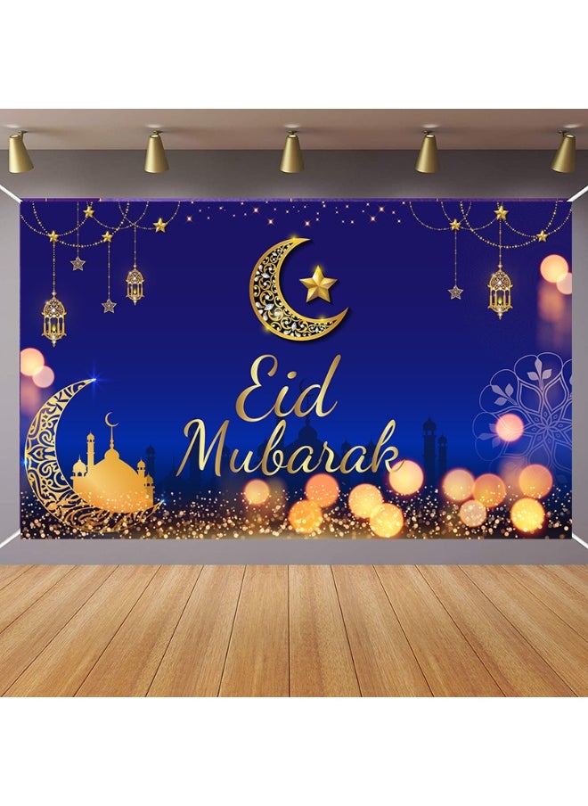 Ramadan Mubarak Door Cover Ramadan Decorations for Home, Large Eid Mubarak Ramadan Backdrop with Moon Castles Sign for Muslim Indoor Outdoor Decor Party Supply 180*110cm