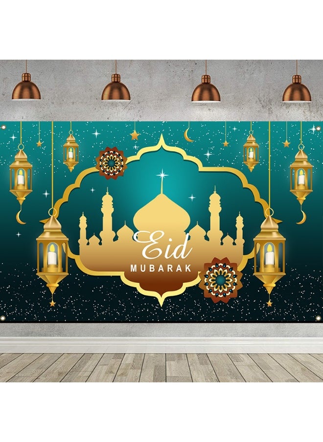 Ramadan Mubarak Door Cover Ramadan Decorations for Home, Large Eid Mubarak Ramadan Backdrop with Moon Castles Sign for Muslim Indoor Outdoor Decor Party Supply 180*110cm