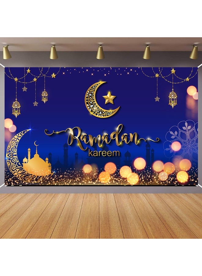 Ramadan Mubarak Door Cover Ramadan Decorations for Home, Large Eid Mubarak Ramadan Backdrop with Moon Castles Sign for Muslim Indoor Outdoor Decor Party Supply 180*110cm