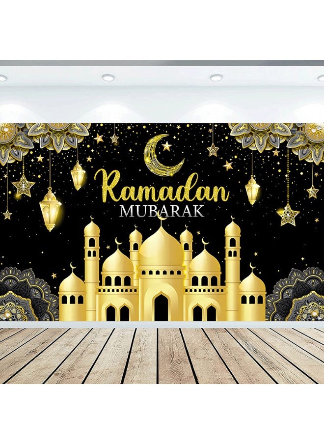 Ramadan Mubarak Door Cover Ramadan Decorations for Home, Large Eid Mubarak Ramadan Backdrop with Moon Castles Sign for Muslim Indoor Outdoor Decor Party Supply 180*110cm