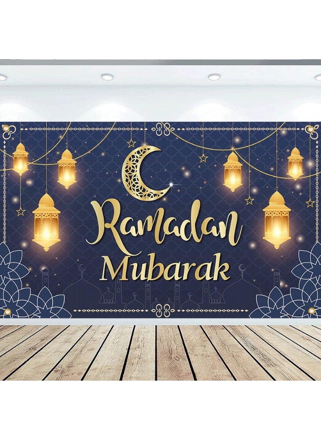 Ramadan Mubarak Door Cover Ramadan Decorations for Home, Large Eid Mubarak Ramadan Backdrop with Moon Castles Sign for Muslim Indoor Outdoor Decor Party Supply 180*110cm