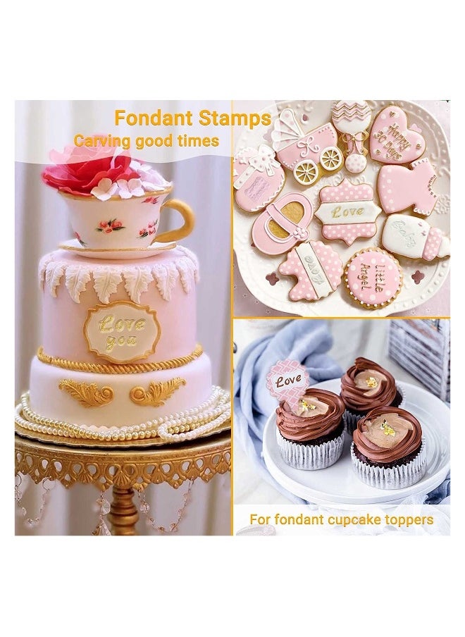 Alphabet Cake Stamp Set Acrylic Stamping Blocks 5 Pieces Cake Brushes Embossed Alphabet Tool for DIY Baking