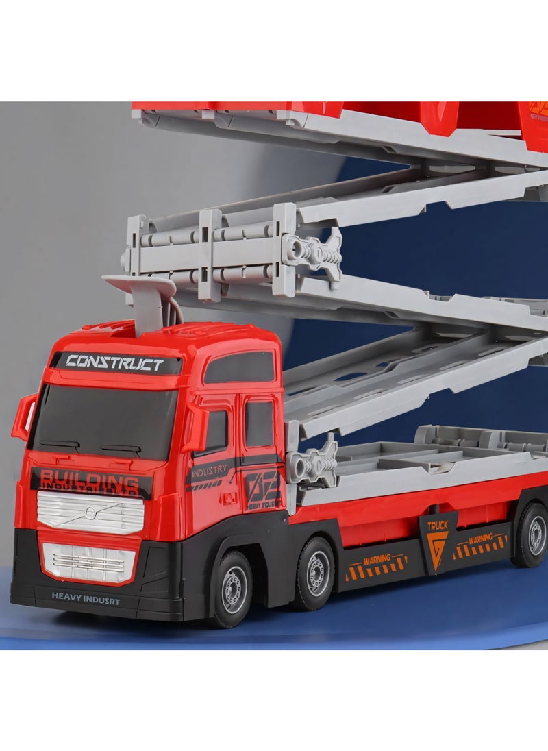 Mega Hauler Truck with Ejection Race Track, Kids' Deform Catapulting and Shootings Big Truck Folding Storage Transporter Toy, Truck Transporter Car Carrier with 16 Alloy Car