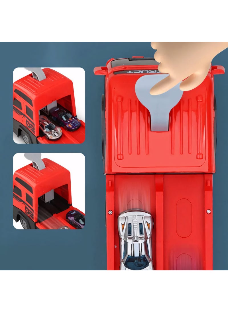 Mega Hauler Truck with Ejection Race Track, Kids' Deform Catapulting and Shootings Big Truck Folding Storage Transporter Toy, Truck Transporter Car Carrier with 16 Alloy Car