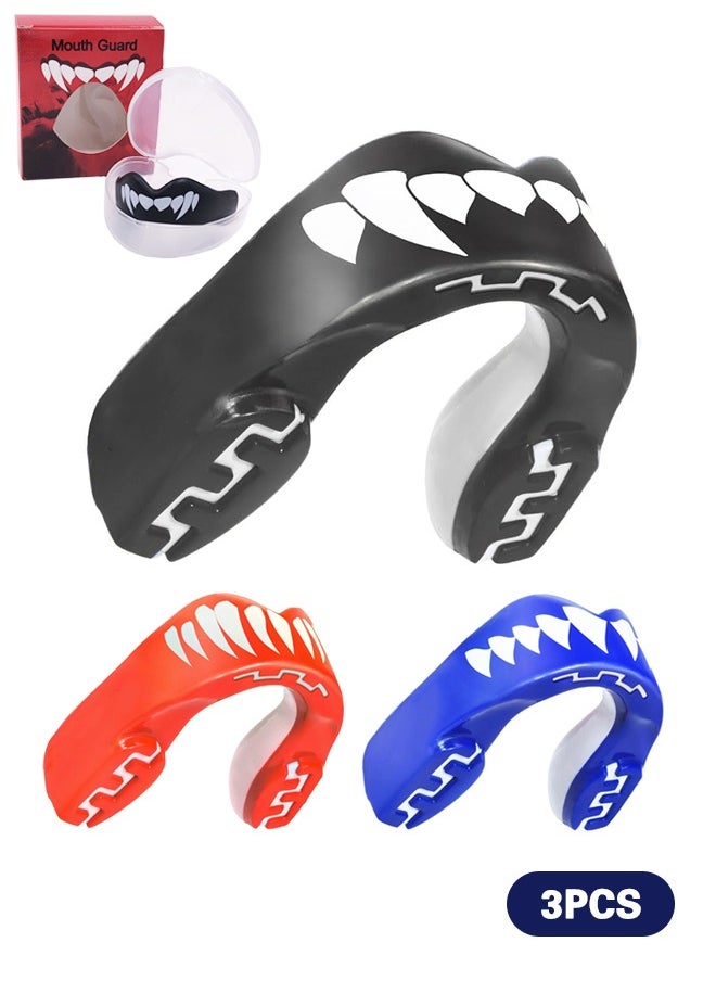 3 Pack EVA Mouthguards with Case Sports Mouthguard, Dual Layer Premium Mouth Guard with Case for Basketball, Lacrosse, Football, Martial Arts, Hockey, Wrestling, Ice Hockey and All Contact Sports