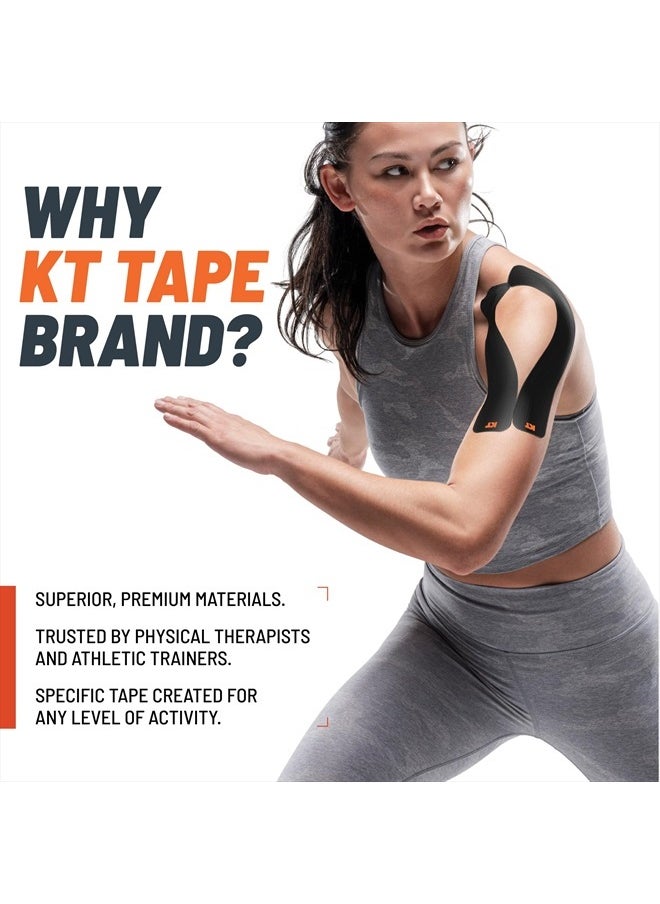 , Original Cotton, Elastic Kinesiology Athletic Tape, 20 Count, 10” Precut Strips, Black