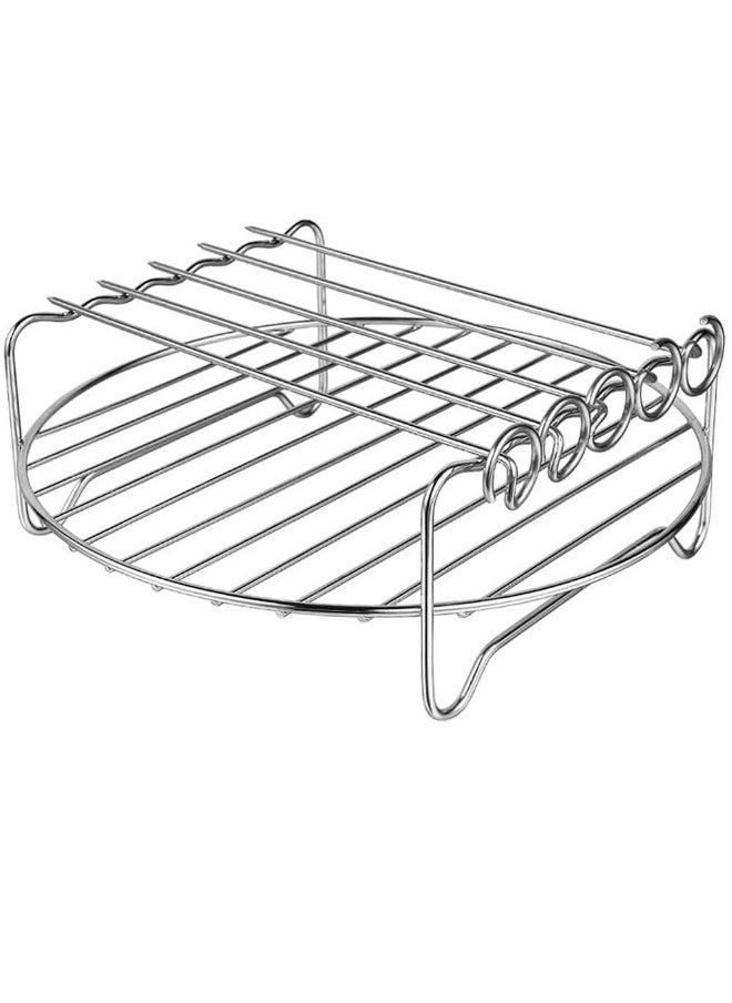 Air Fryer Rack Accessories 8 Inch Square Double Layer with 5 Skewers Stainless Steel Multipurpose Rack Metal Holder Fit Multi-purpose Double Layer Rack with Skewer