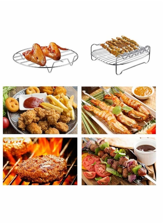 Air Fryer Rack Accessories 8 Inch Square Double Layer with 5 Skewers Stainless Steel Multipurpose Rack Metal Holder Fit Multi-purpose Double Layer Rack with Skewer