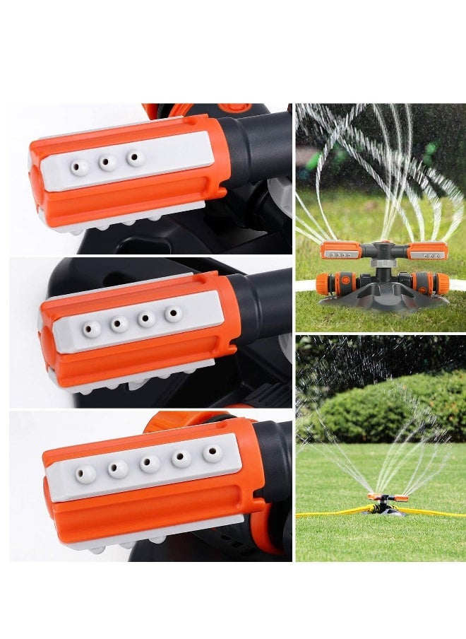 Garden Sprinkler, Lawn Sprinkler Automatic 360 Degree Rotating 3 Arm Lawn Water Sprinkler System with Quick Connectors for Watering Plants or Summer Outdoor Play Orange