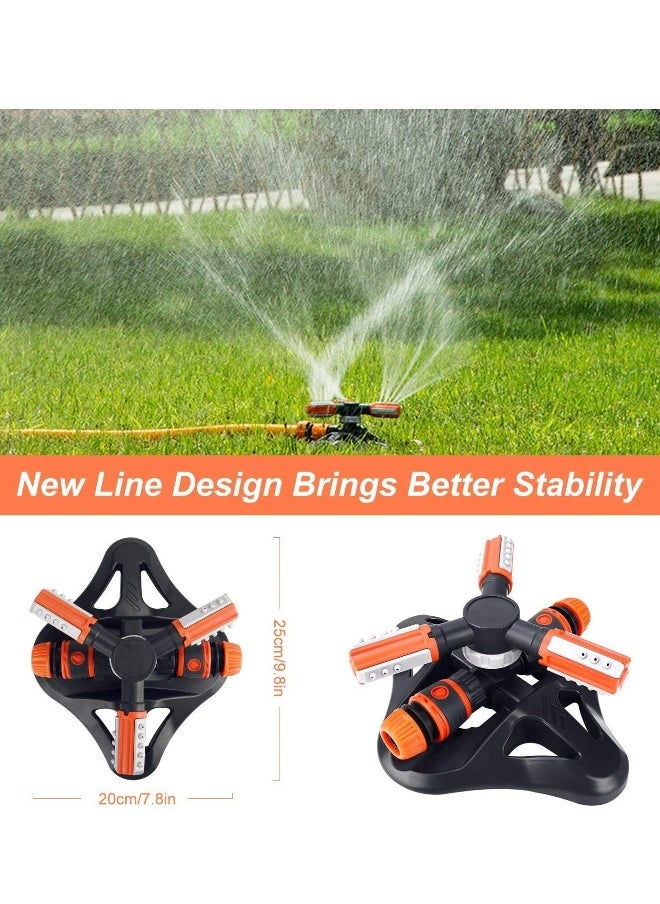 Garden Sprinkler, Lawn Sprinkler Automatic 360 Degree Rotating 3 Arm Lawn Water Sprinkler System with Quick Connectors for Watering Plants or Summer Outdoor Play Orange