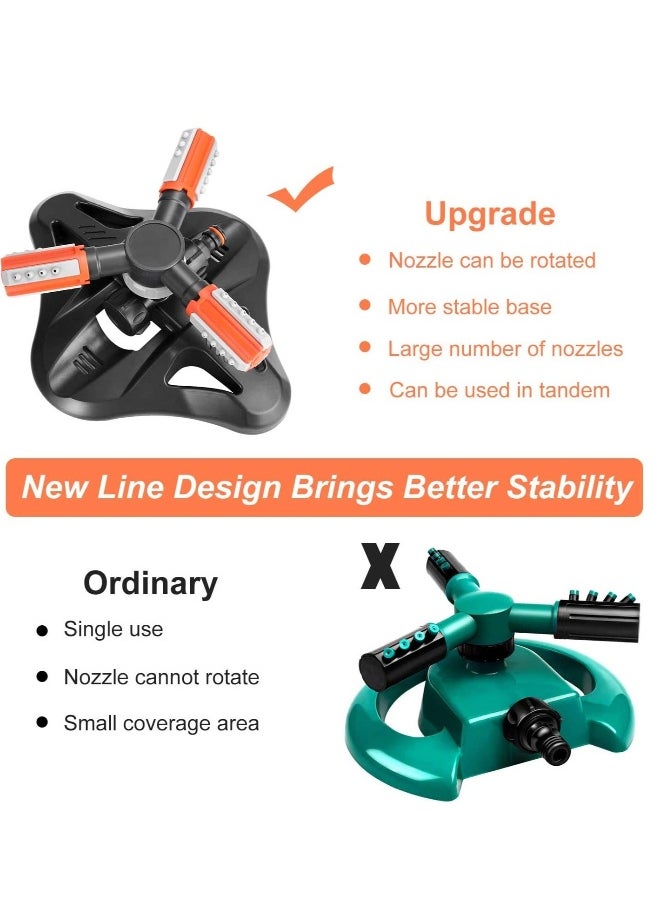 Garden Sprinkler, Lawn Sprinkler Automatic 360 Degree Rotating 3 Arm Lawn Water Sprinkler System with Quick Connectors for Watering Plants or Summer Outdoor Play Orange